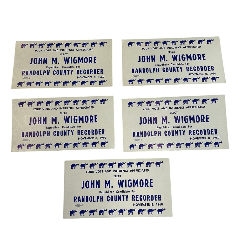 1960 John M Wigmore Randolph County Recorder Political Campaign Cards‎ 5pk